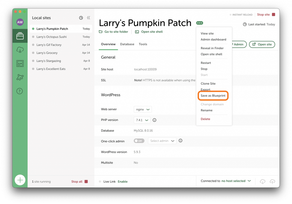 Select "Save as Blueprint" from the three dot drop down.