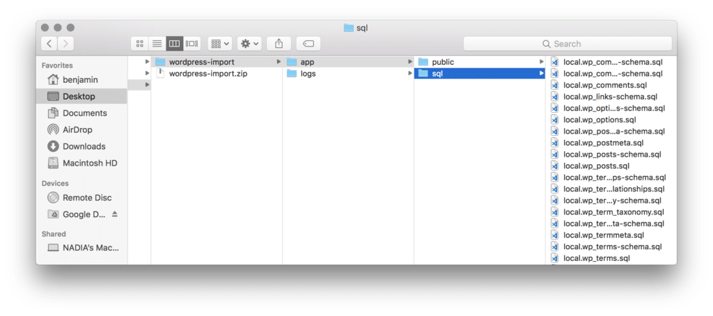 Local site sql folder